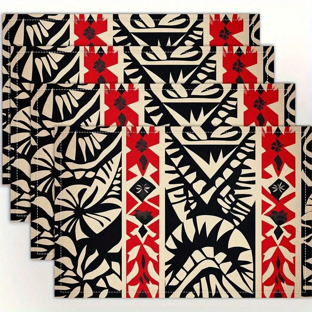 Samoan Polynesian Table Mats Black, Red, Beige Elegant Dining Decor For Pacific Islander Themed Parties, Christmas, Halloween D