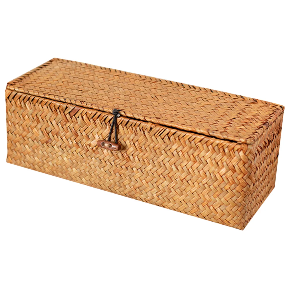 Manual Wicker Straw Storage Box Baskets Decor Coffee Bar Seaweed Woven Tea Bag Dispenser