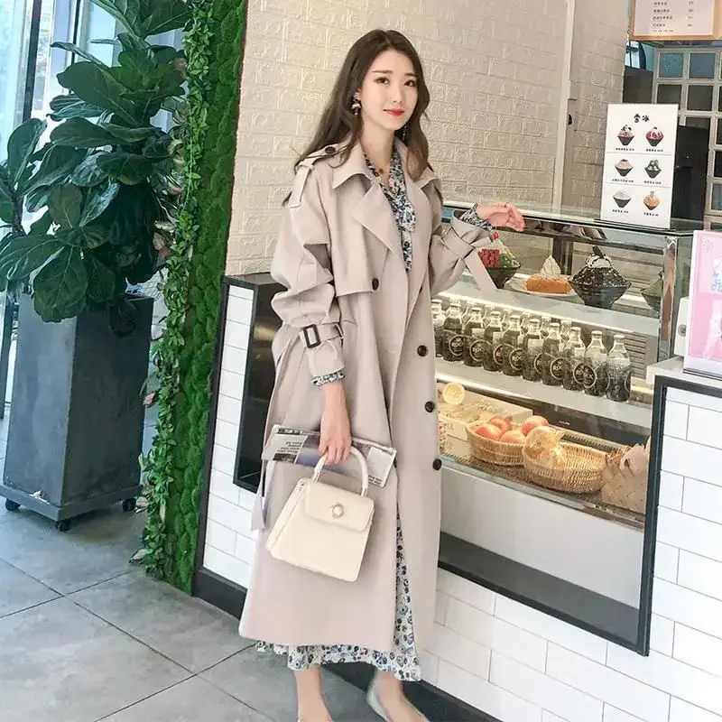 Korean Fashion Long Trench Coats and Jackets Women 2022 Autumn Winter Solid Color Classic Style Women Coat Casual Tops female