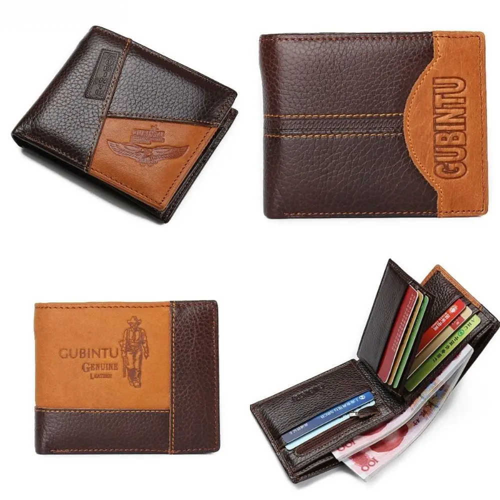 

Retro 3 Fold Wallets Leisure Genuine Leather Men's Short Wallet Multifunction Urban Recreational Anti-theft Cash Bag Travel