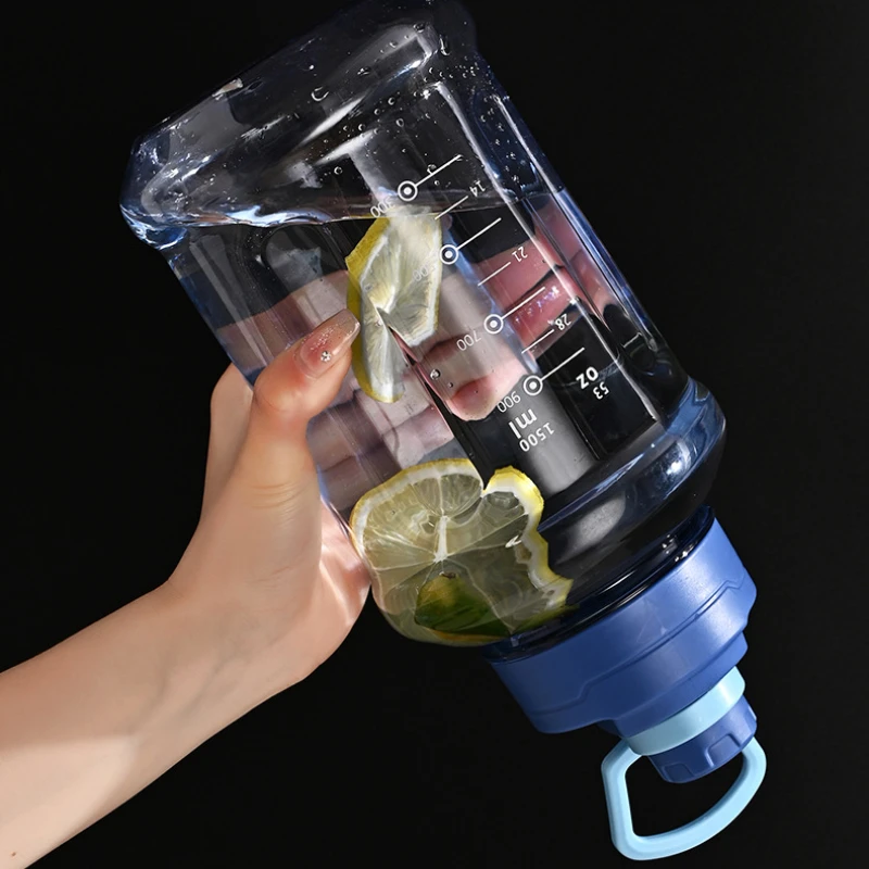 1.5/2.1L Large Capacity Water Bottle with Scale Outdoor Fitness Sports Large Motivational Portable BPA Free Water Bucket for Man