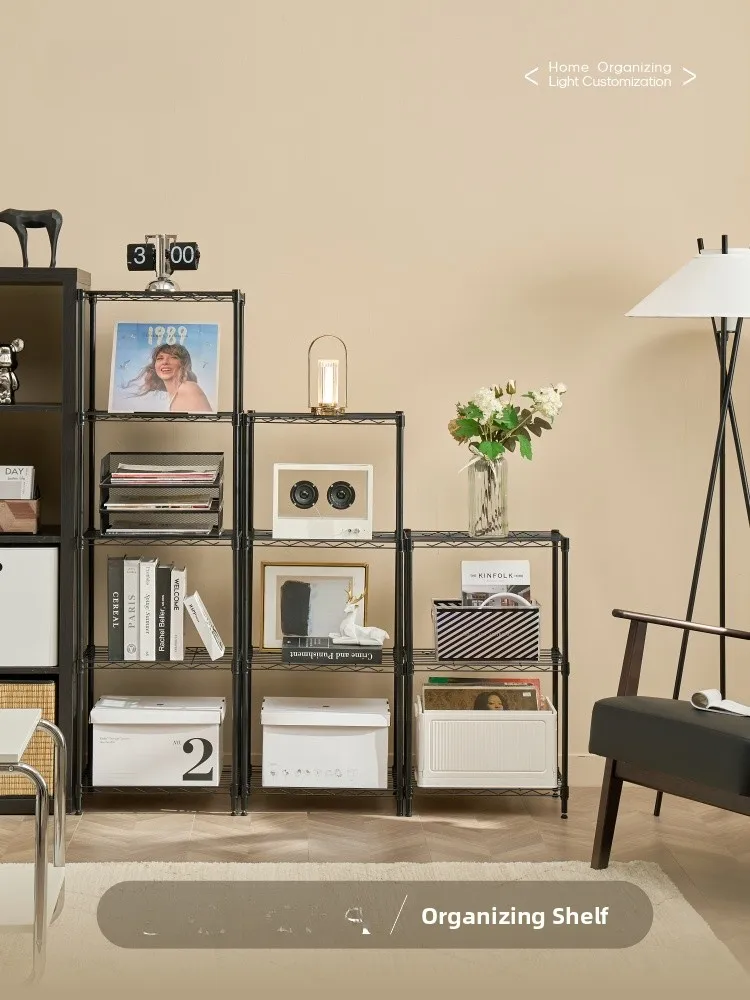 

Metal Carbon Steel Kitchen Living Room Storage Rack Shelf Adjustable Height Rectangular Shelf Home Decor Organization Rack