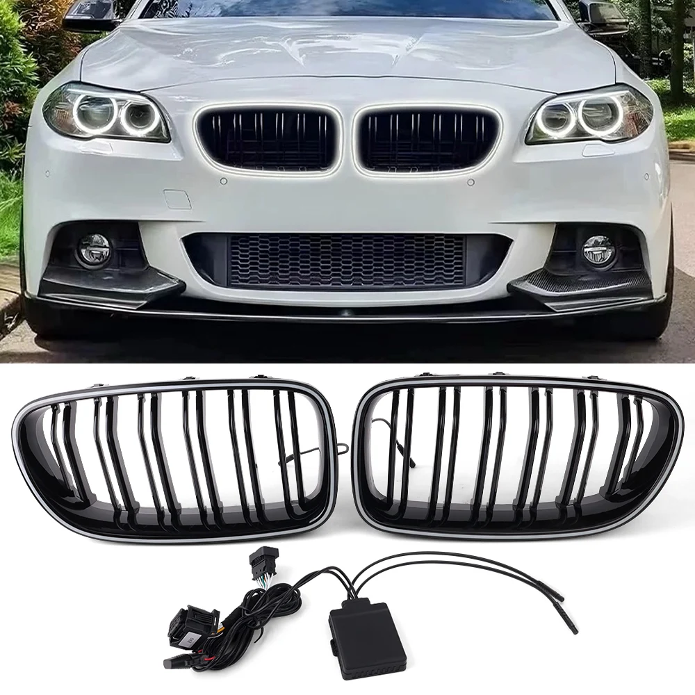 Auto-Kühlergrill vorne Nieren glänzend schwarz Doppellatten-Haubengitter für BMW 3er F30 2012–2019/5er F10 F11 F18 2010–2017