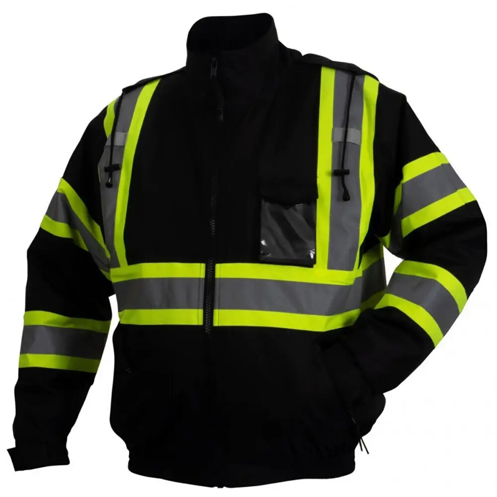 EN471 Insulated Safety Bomber VISIBILITY Reflective Weatherproof Thickened Rocker Fleece Jacket With Quilted Liner For ROAD WORK