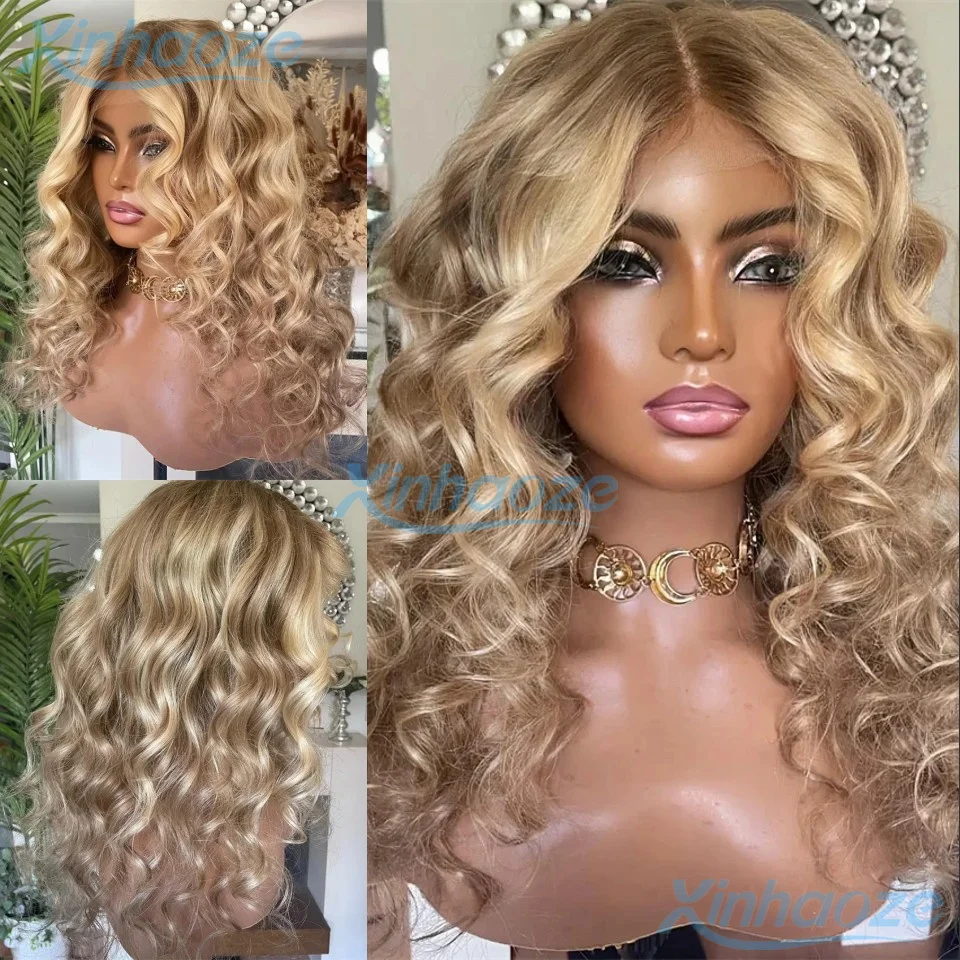 

613 Highlight Platinum Blonde Colored 13x4 Lace Frontal Loose Wave Human Hair Wig With Bangs Pre-Plucked Full Lace Wig For Women