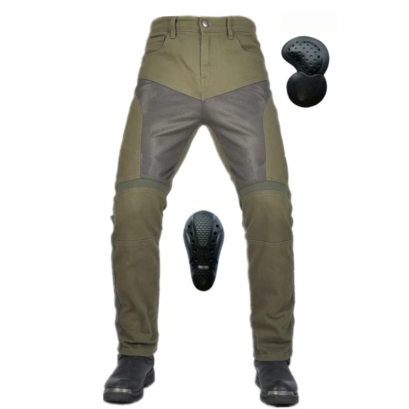 

[Breathable] Motorcycle Jeans Men Summer Ventilation Mesh Breathable Elastic Army Green Anti-Fall Motorcycle Riding Pants