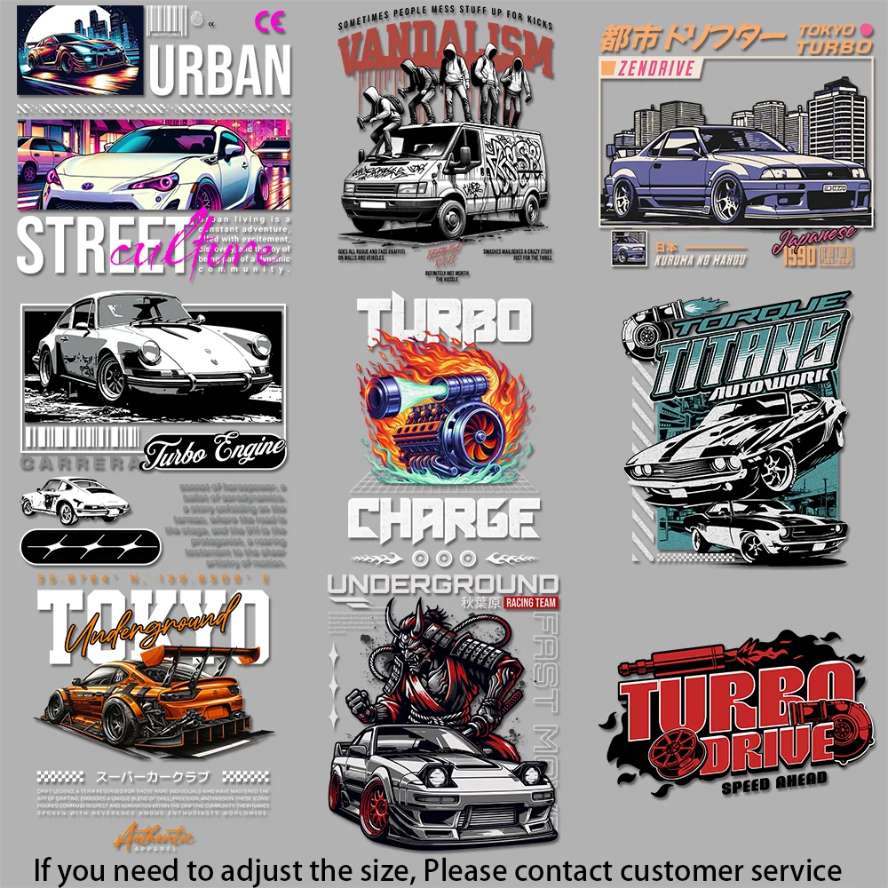 City - circuit Racing Image Street Racing Motif Iron-on Transfers for Clothing Trendy Clothing Graphics DIY Decoration