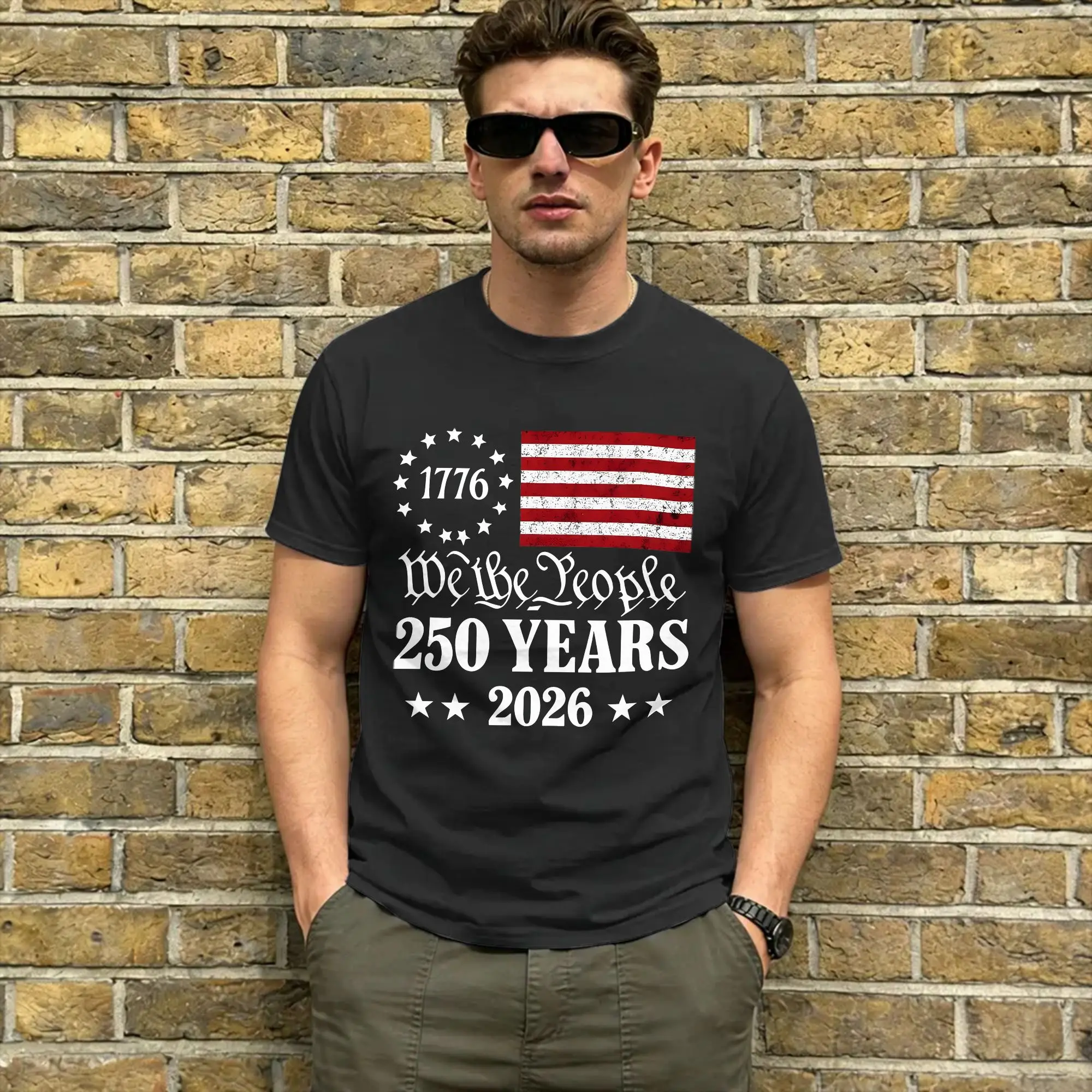 U.S. 250Th Anniversary T-Shirts Men  Vintage 100% Cotton Tee Shirt Crew Neck Short Sleeve T Shirts Plus Size Clothes