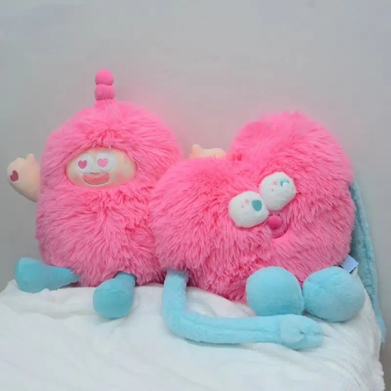 

Funny Pink Couple Monster Plush Pillow Squishy Fluffy Heart Stuffed Doll Kawaii Cartoon Toy Valentine Gift Home Car Daily Decor