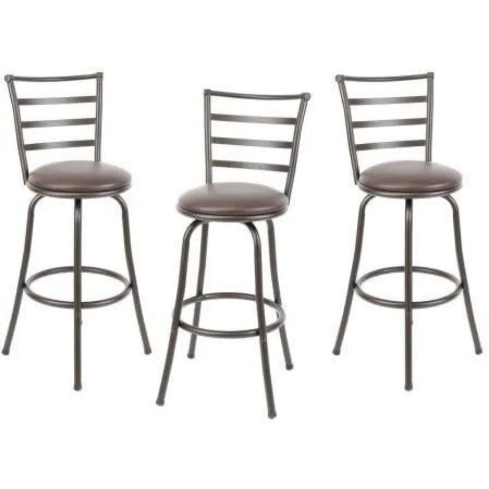 Ajustável-Altura Giratória Barstool, Martelado Bronze Finish, Conjunto de 3, Brown