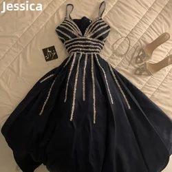 Jessica Navy Blue Prom Dresses Luxury Satin Sequins Evening Dresses Women's Formal Wear Wedding Party Dresses 2024فساتين السهرة