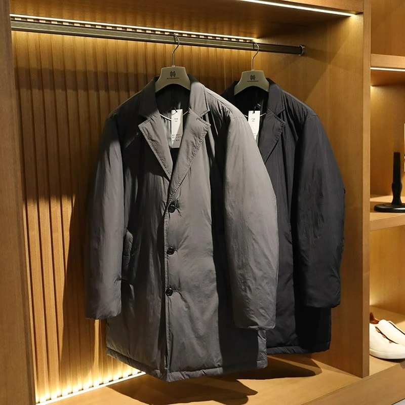 

Autumn and winter new men's medium and long thickened warm suit warm down jacket