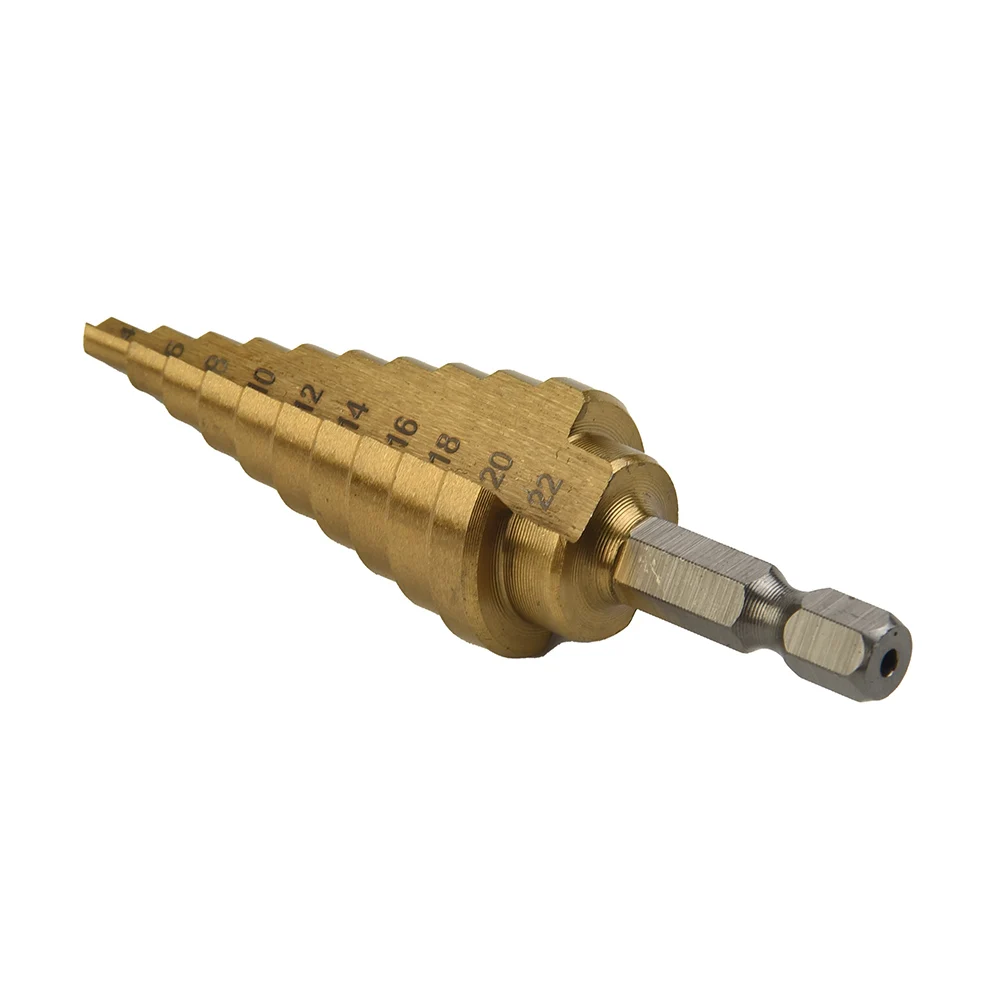 Hex Step drill bit High Steel Hole Titanium Coated Tool Woodworking Workshop 4-22mm Equipment Accessories Hex Step