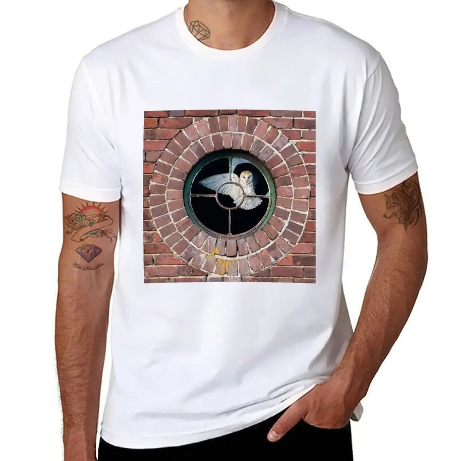 

Barn Owl in bullseye window T-Shirt boys animal print cute clothes slim fit t shirts for men