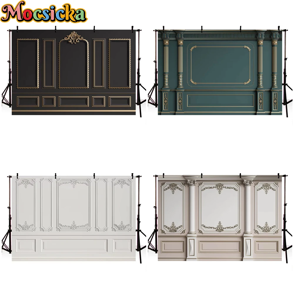 

Mocsicka Palace Wall Backdrop For Photography Black White Royal Geometric Patterns Maternity Dresses Photoshoot Photo Background