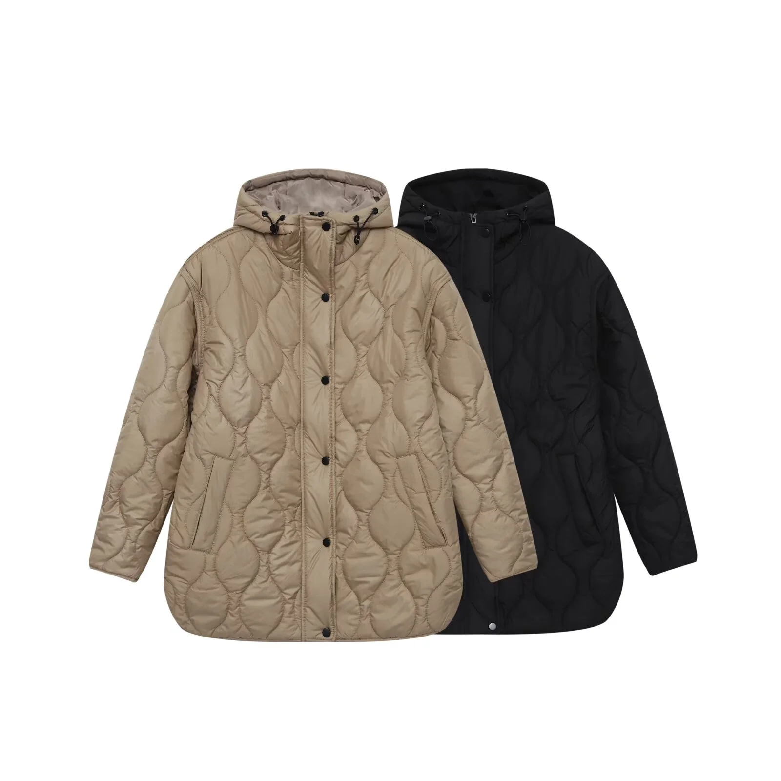 سترة نسائية غير رسمية جديدة لخريف 2025 بتصميم متوسط إلى طويل وياقة واقفة وجيب مزخرفة بغطاء للرأس سترة قطنية مقاومة للماء #1