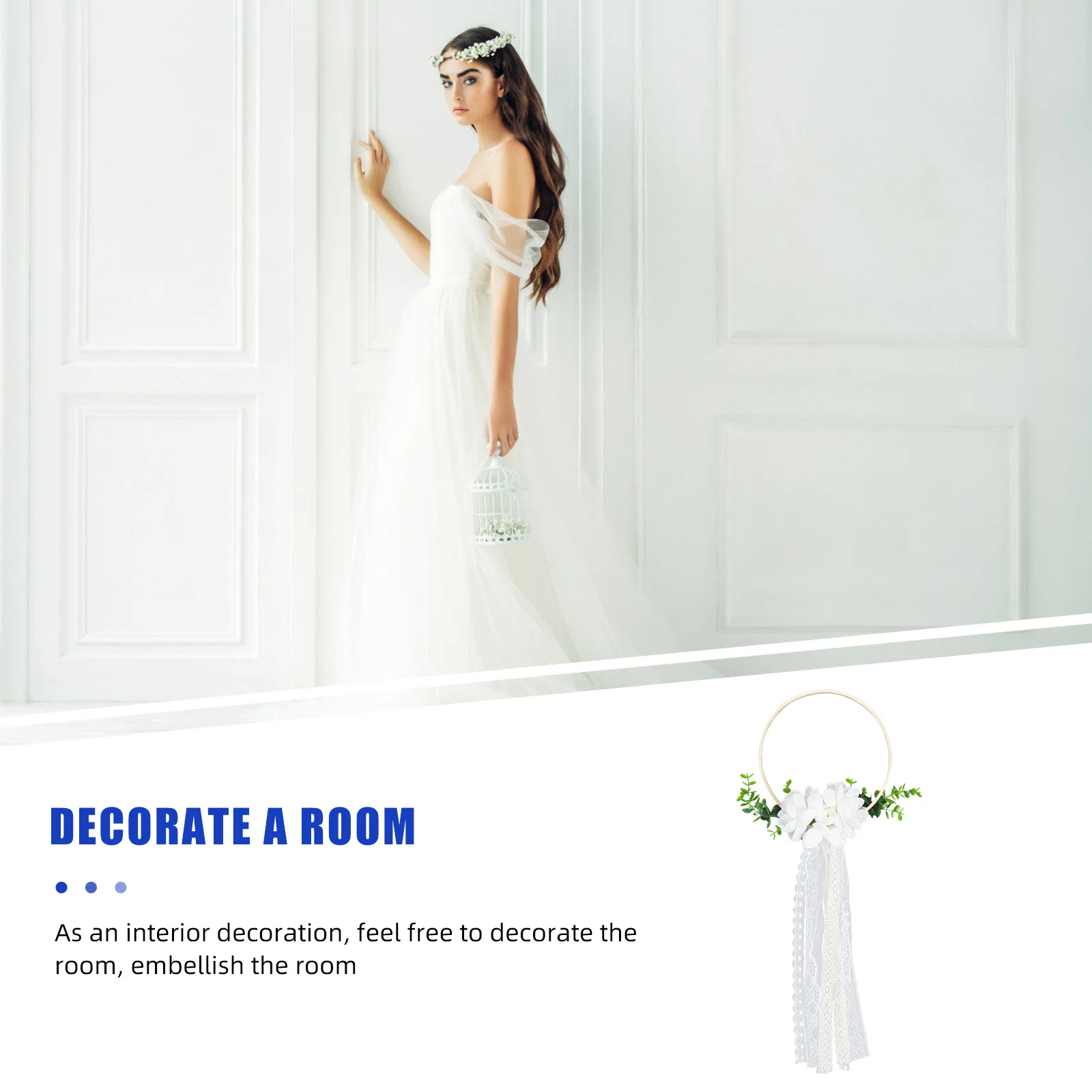 

Bride Hand 1 White Floral Hoop Wedding Accessories Photo Props Decor Wedding Handheld Garland Party Bridesmaid Flower