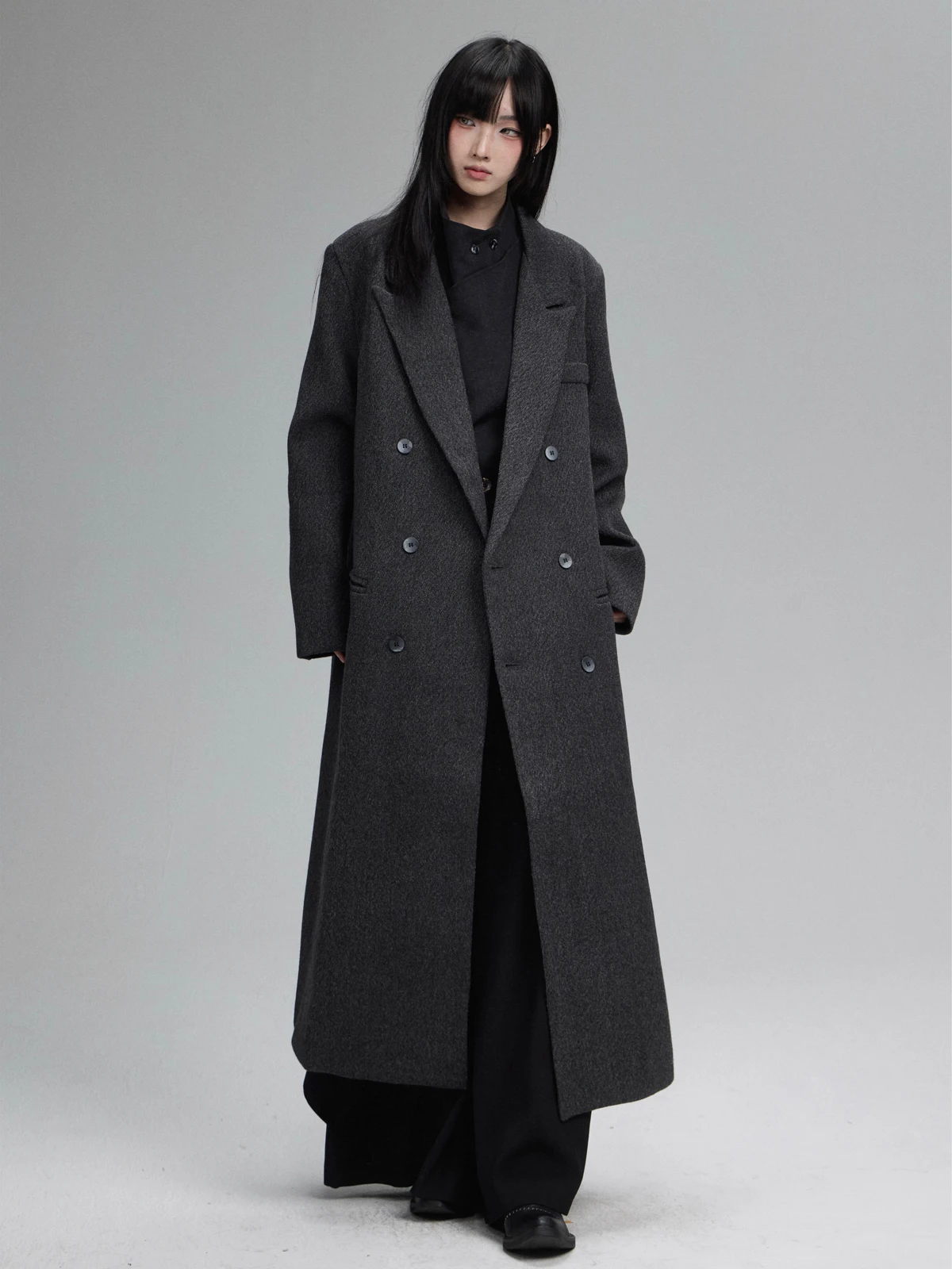 

Оригинальное пальто-ветровка FG72 Long Over-Knee Bla ey для женщин, осенне-зимнее, утепленное, с V-образным вырезом, на двойной пуговице, модное