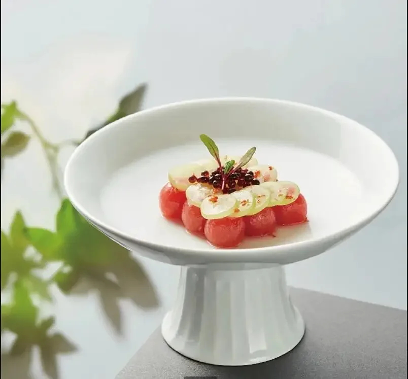 

High-footed Fruit Plate Afternoon Tea Cake Dessert Restaurant Decoration Home Kitchen Solid Color Tableware