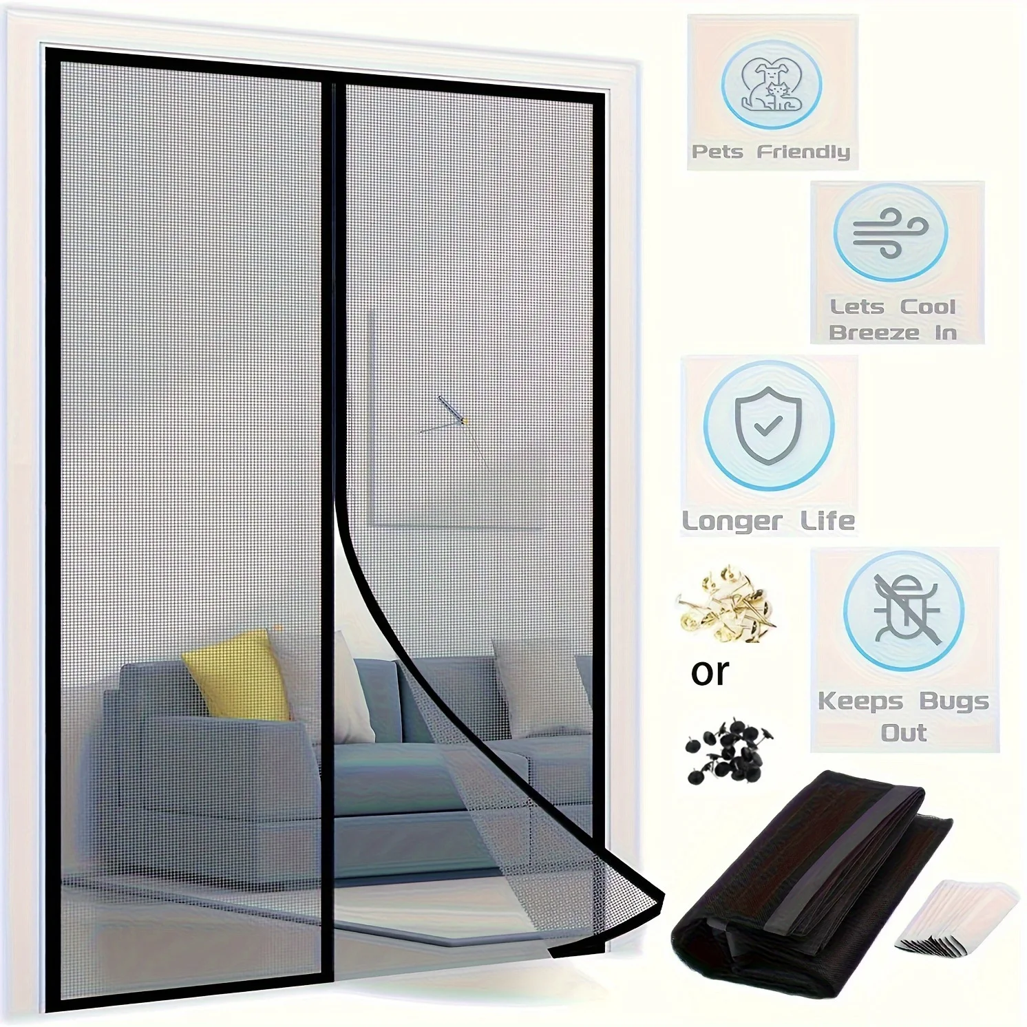 Magnetic Door Curtain Automatic Mosquito Closing Door Screen Net Anti Bug Fly Insect Partition Curtain Mesh Summer Indoor Tools