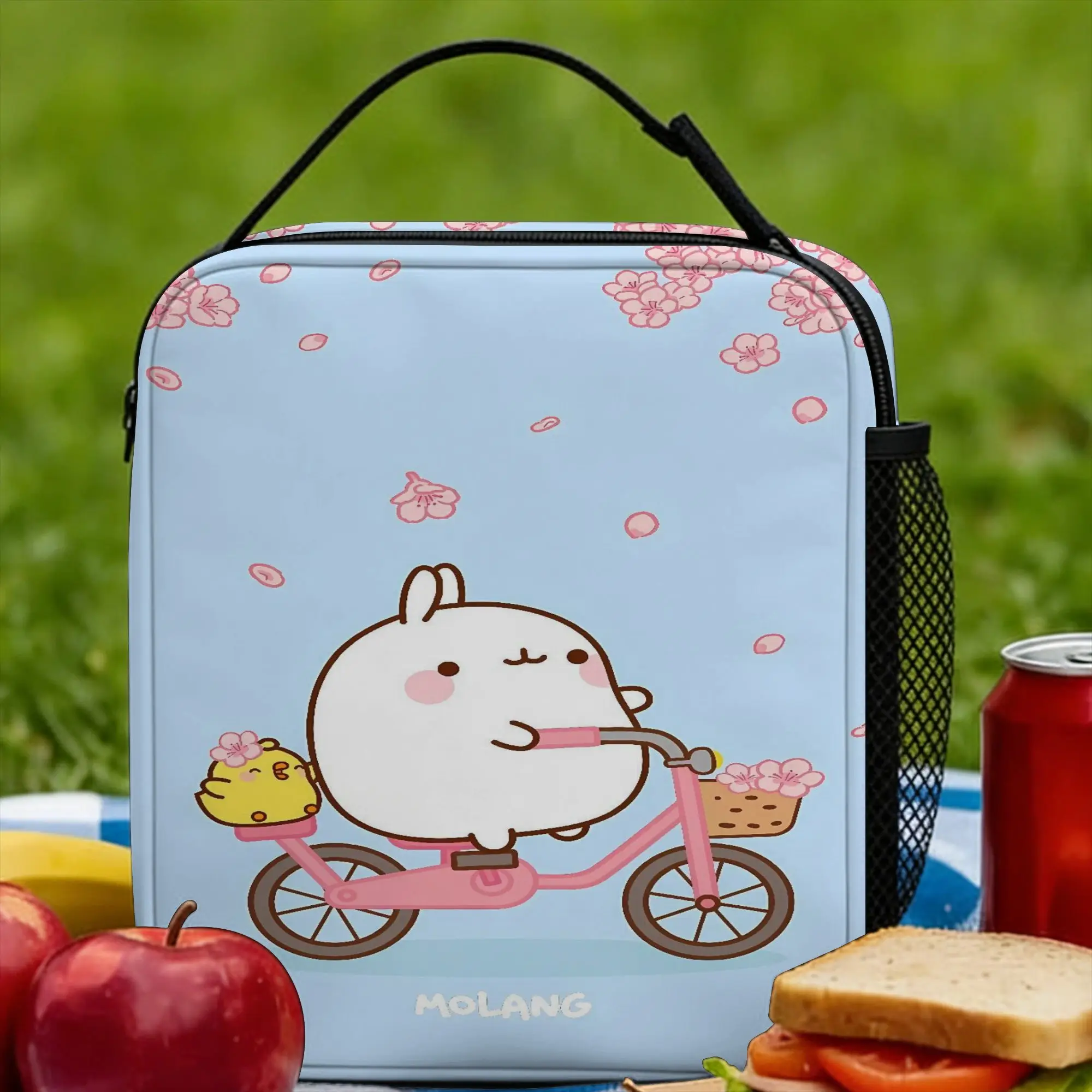 Molang Funny Cartoon Lunch Bag For Child  Print Lunch Box Fun Picnic Cooler Bag Portable Oxford Thermal Tote Handbags