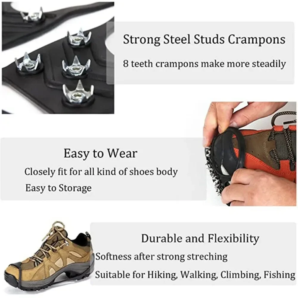 Crampons coordonnants pour chaussures, pince à glace, couvre-chaussures, extérieur, randonnée, escalade, neige sur glace, hiver, 8 dents