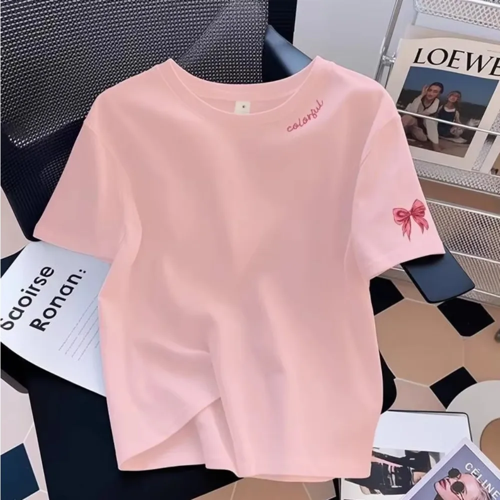 Butterfly Knot Round Neck Printed Children's T-shirt Loose Men's and Women's Stylish Parent-child Outfit Summer New Style