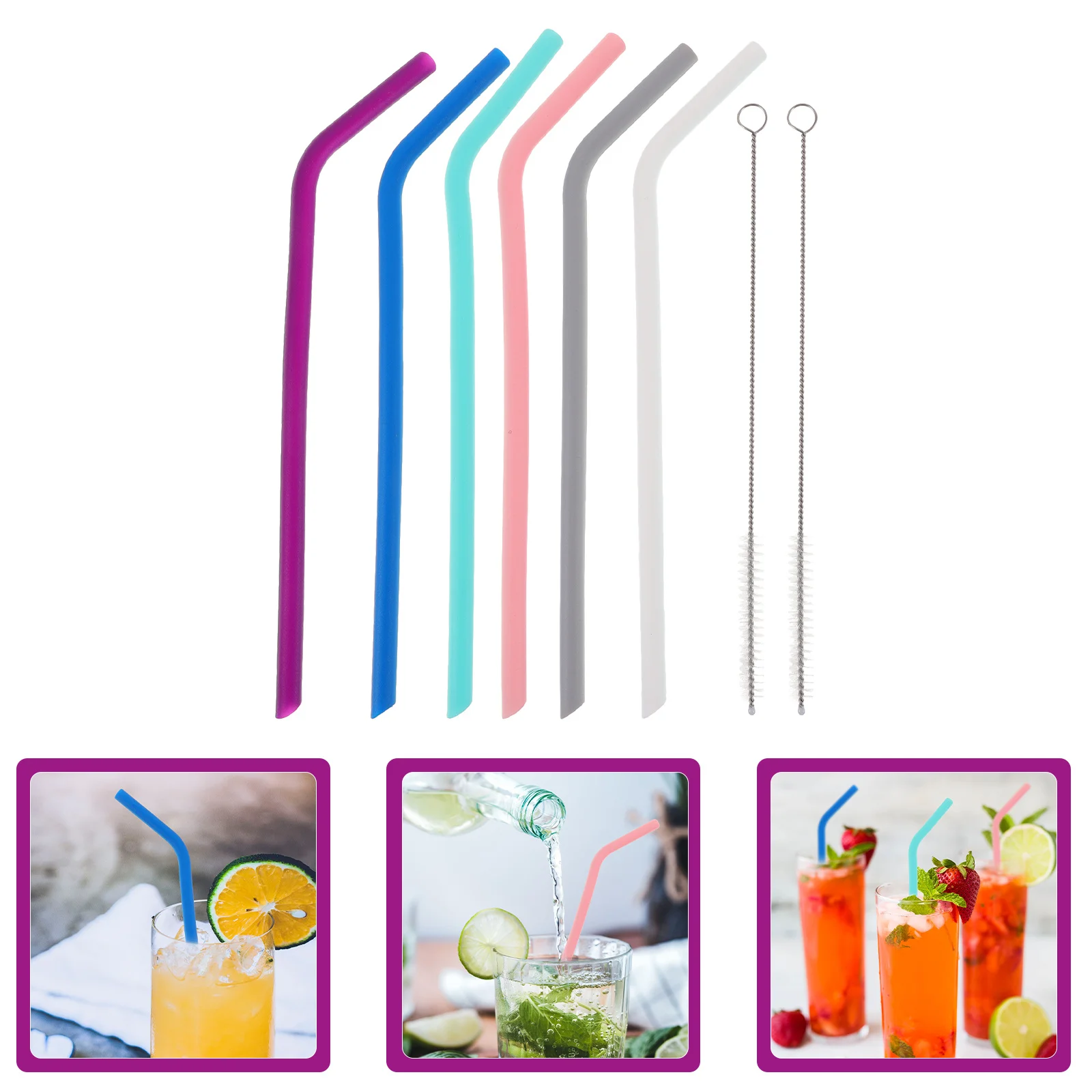 

1Set Silicone Straw Set Short Metal Straw Reusable Drinking Straws for Party Bar Home Travel Juice Smoothie Wine Straws with