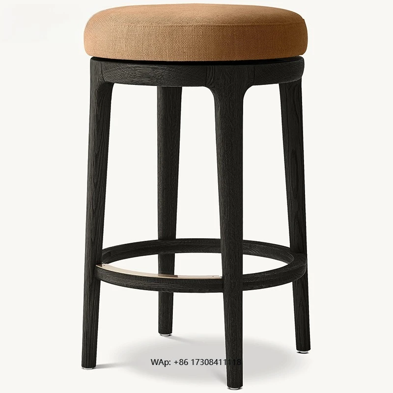 

French Modern Solid Wood Simple High Stool Small Apartment bar Chair Home Restaurant High Chair bar Stool