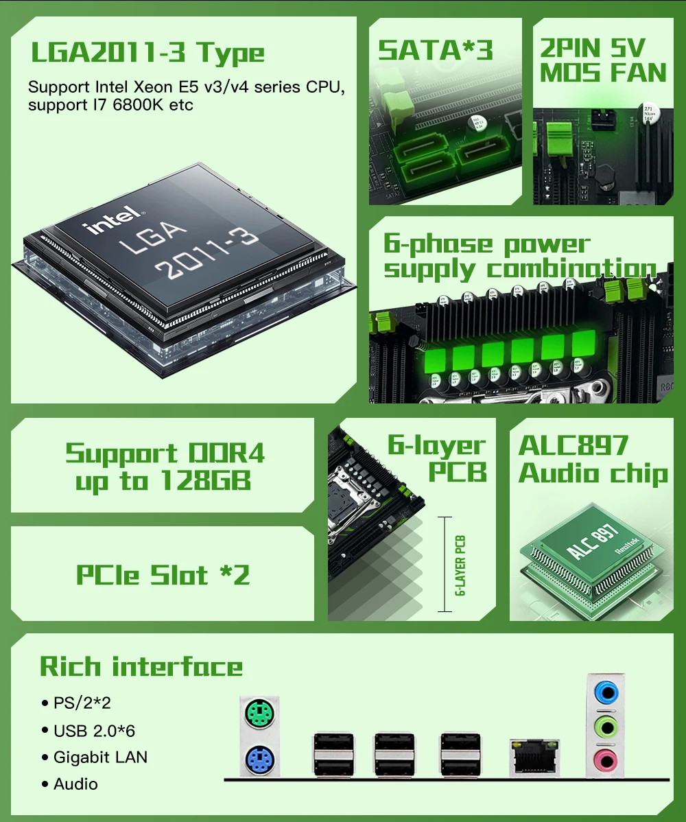 MACHINIST X99 PR9-H Motherboard Combo With Intel Xeon E5 2650 V3 CPU LGA 2011-3 Support DDR4 Dual-channel RAM NVME/SATA M.2