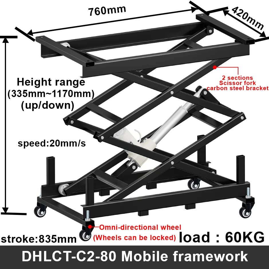 Mobile lifting platform scissor frame 60kg Load Motor Drive Omni-directional wheel The wheels can be locked