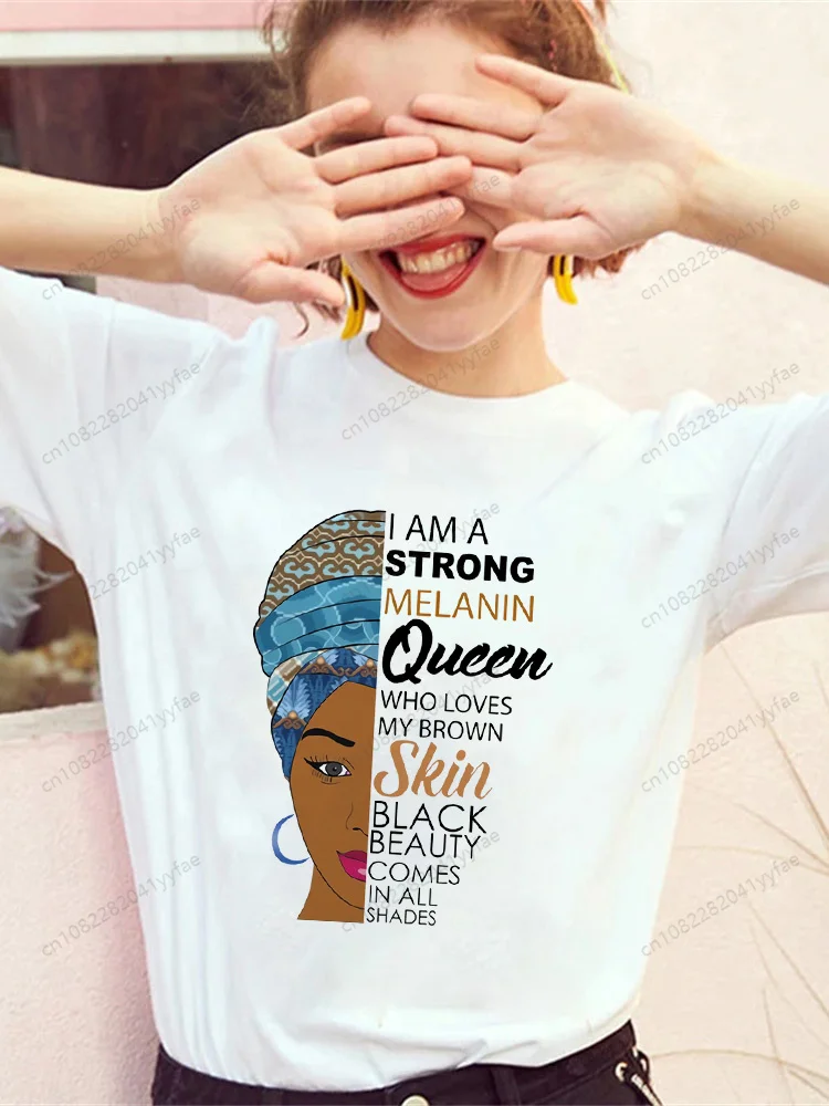 تي شيرت نسائي صيفي بأكمام قصيرة أسود كوين مطبوع مضحك Harajuku تي شيرت علوي تي شيرت نسائي ملابس الشارع