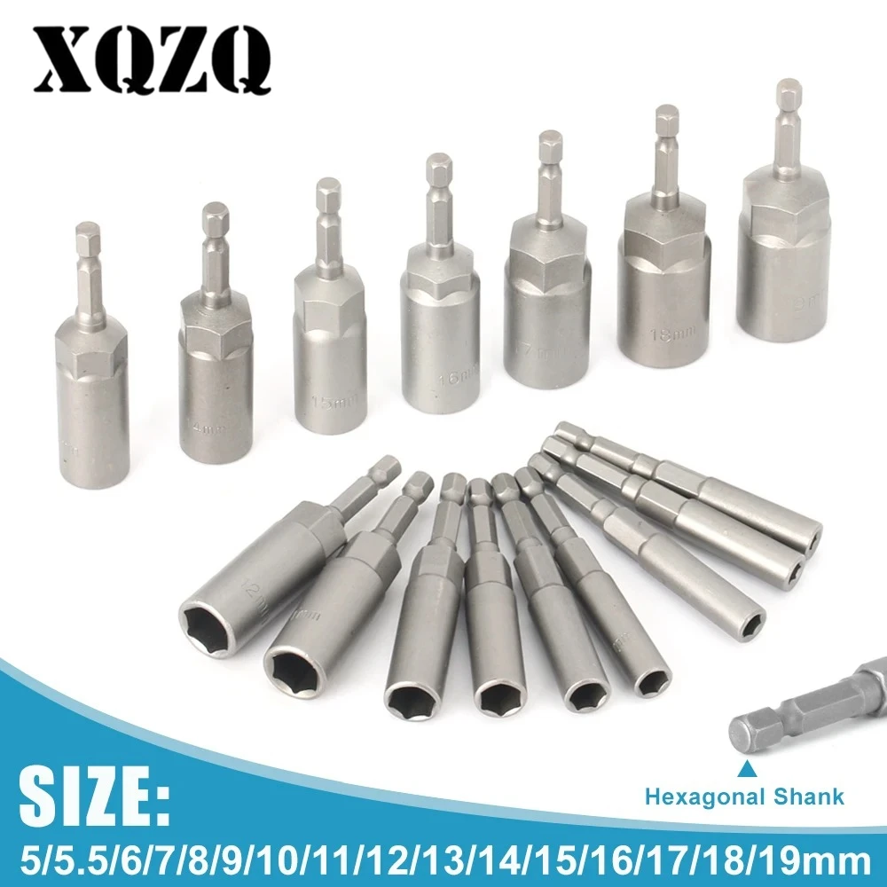 Length Deepen Impact Socket Adapter 5-19mm Power Nut Driver Socket Set 1/4-inch Hex Shank Screwdriver Key Head Hand Tool 1PC