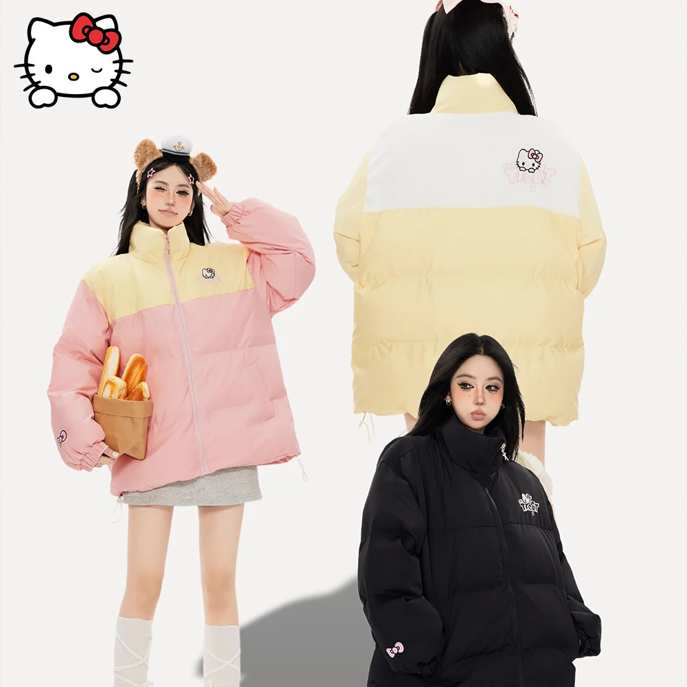 Veste en duvet Sanrioed Hello Kitty pour femme, manteau en coton Anime épaissi, manteau chaud pour fille, étudiant, mode, doux, Kawaii, hiver