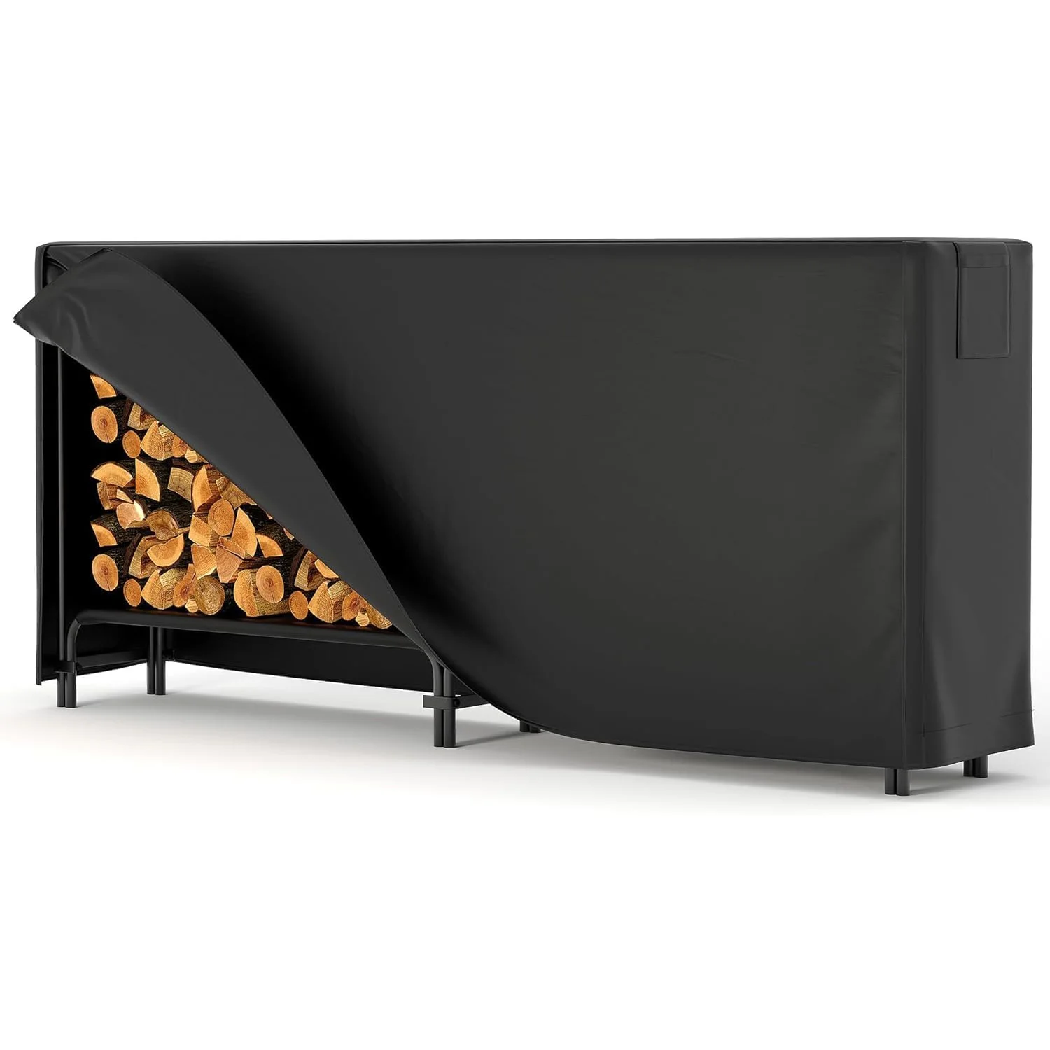 4FT 8FT Brennholz-Holzregal mit Abdeckung, schwarzer wasserdichter Oxford-Stoff mit Reißverschluss, robuste Holzlagerregale für Veranda, Pati – Detail 9