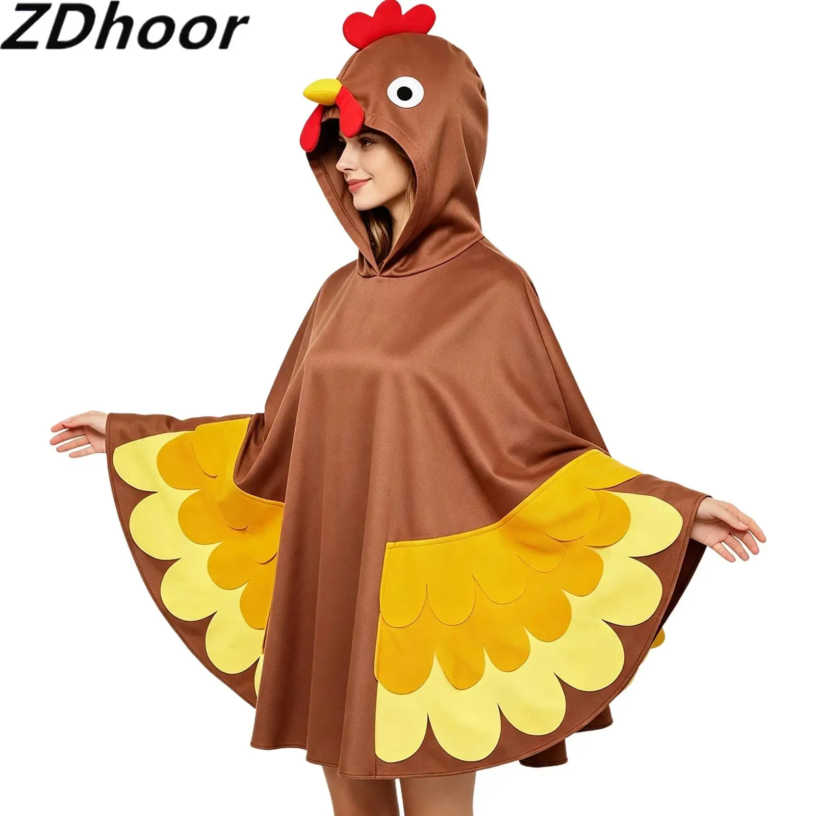 Adult Animal Hooded Cloak Color-blocked Blanket Cape for Halloween Cosplay Christmas Theme Party Dress Up