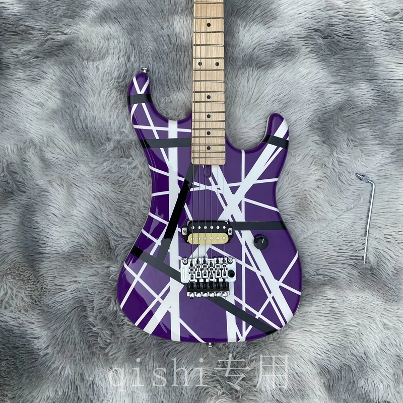 5150 electric guitar  eddie van halen Canadian maple fingerboard, signed, classic purple and white stripes