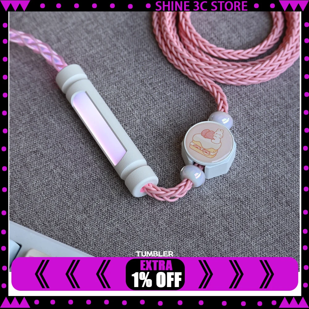 Tumbler Studio Pink Bunny Theme Single Crystal Copper Lighting Mechanical Keyboard Aviator Cable Coiled Magnetic Switch Cord
