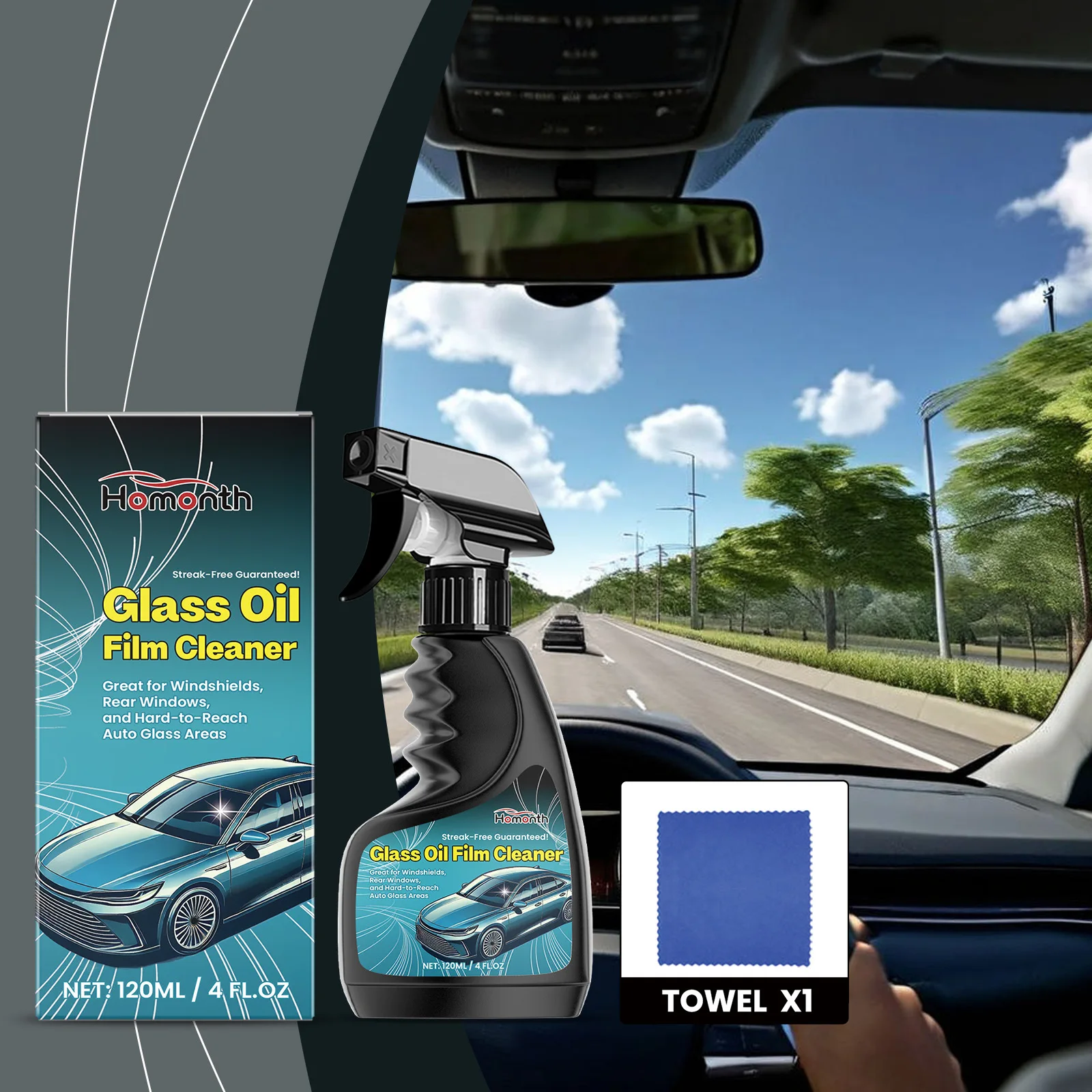 

Automotive Windshield Oil Film Cleaner - Cleans Stubborn Oil Stains Improves Visibility Waterproof Decontaminates Glass Care