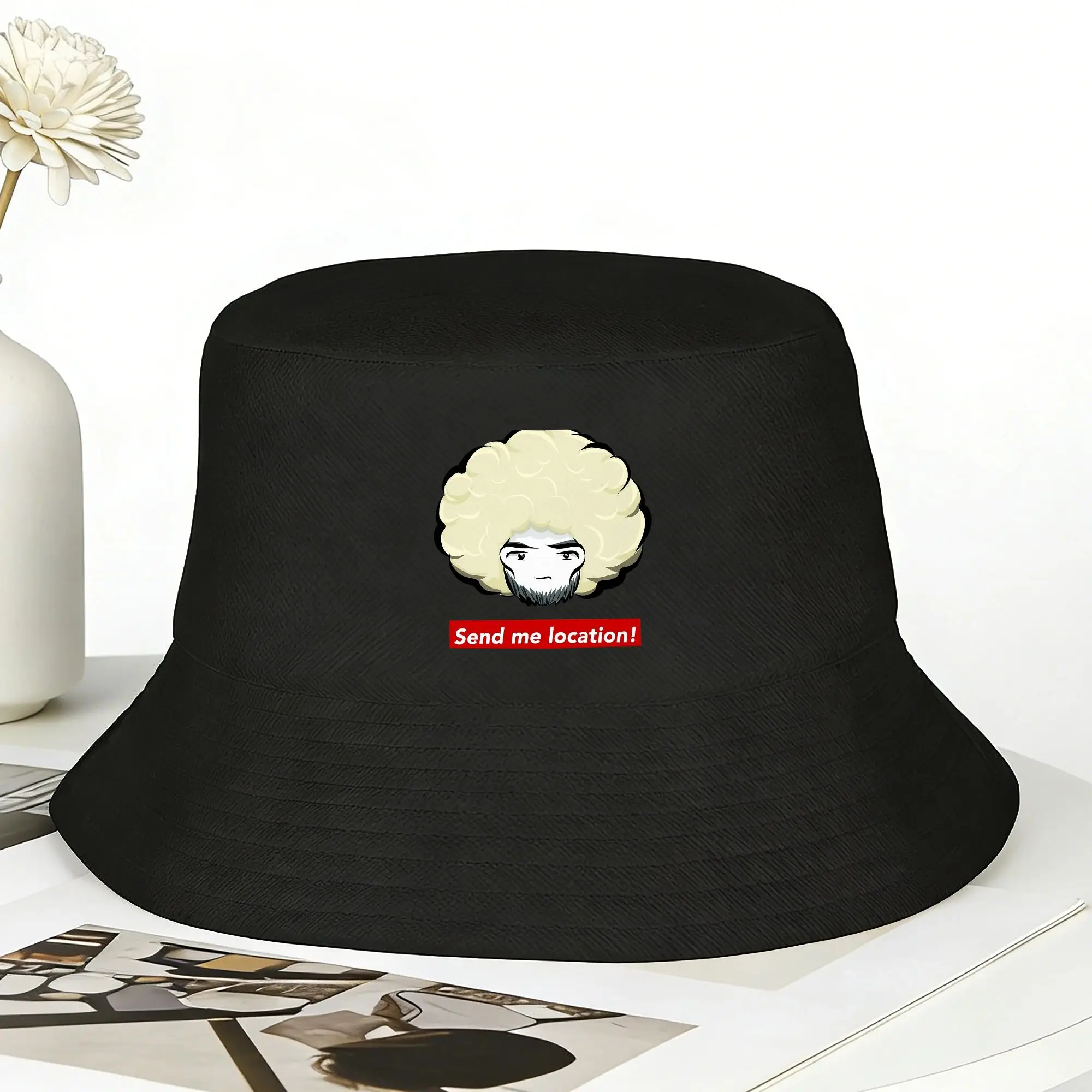 Khabib Nurmagomedov  Send me location Bucket Hat  Outdoor Fisherman Caps For Men Women Sunscreen Hats Foldable Pattern Cap