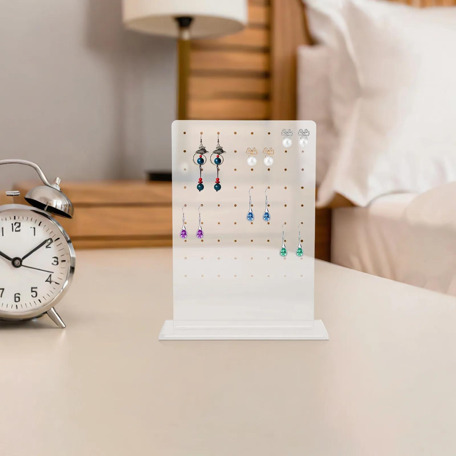 

2Pcs Clear Acrylic Earring Display Rack Jewelry Organizer 72 Holes Stud Holder Jewelry Storage Stand for Women Bedroom Vanity