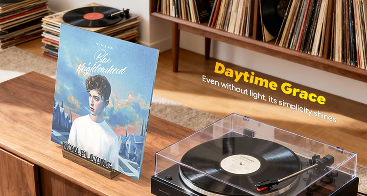 Jetzt spielender Vinyl-Schallplattenständer mit LED, Vinyl-Schallplattenständer, Acryl-Albumständer mit warmweißem Licht für die LP-Aufbewahrung – Detail 5