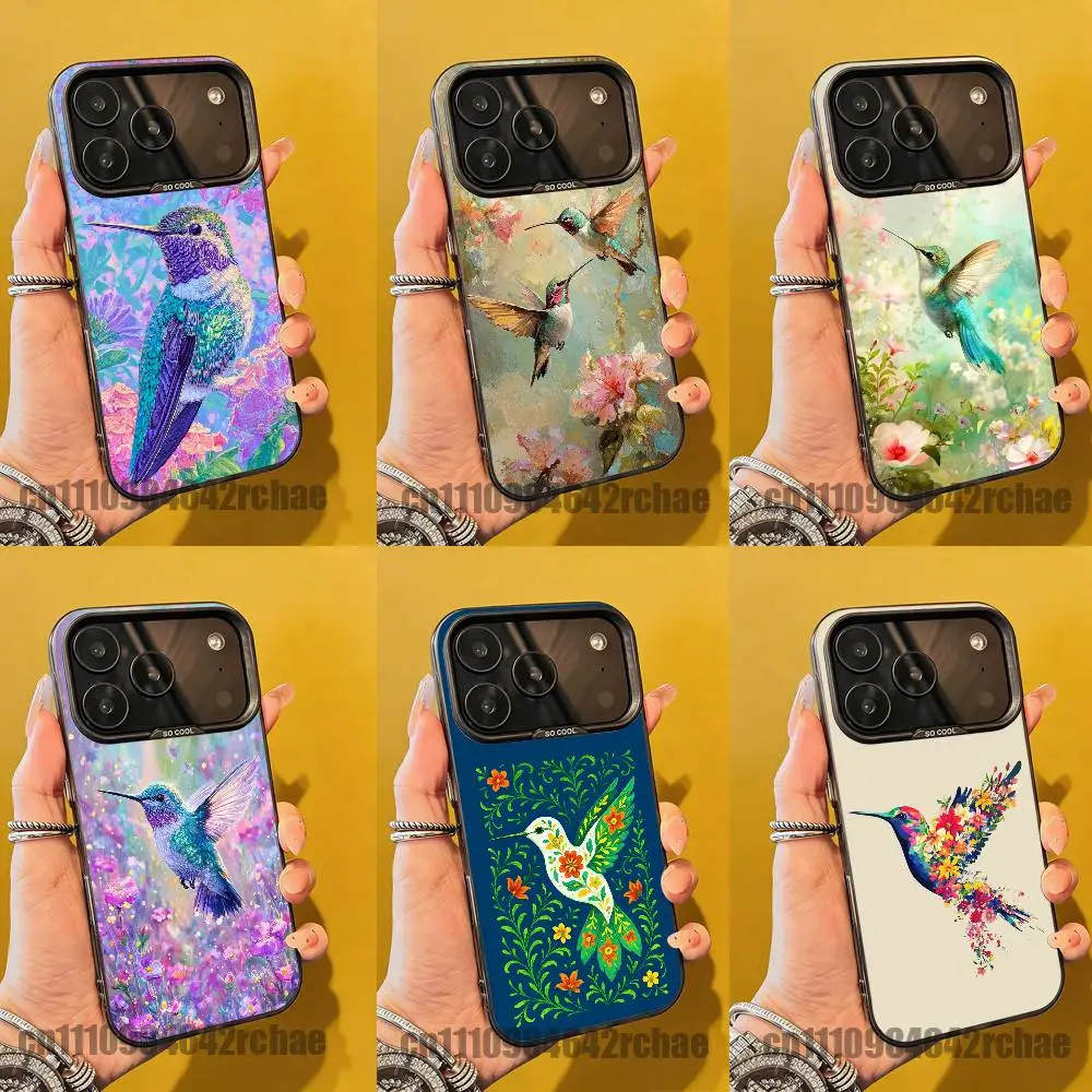 

For Colorful Bird Hummingbird Phone Case iPhone 15,16,12,14,13,17,11,E,Pro,Max,Plus,Air,Mini Black TPU Cover