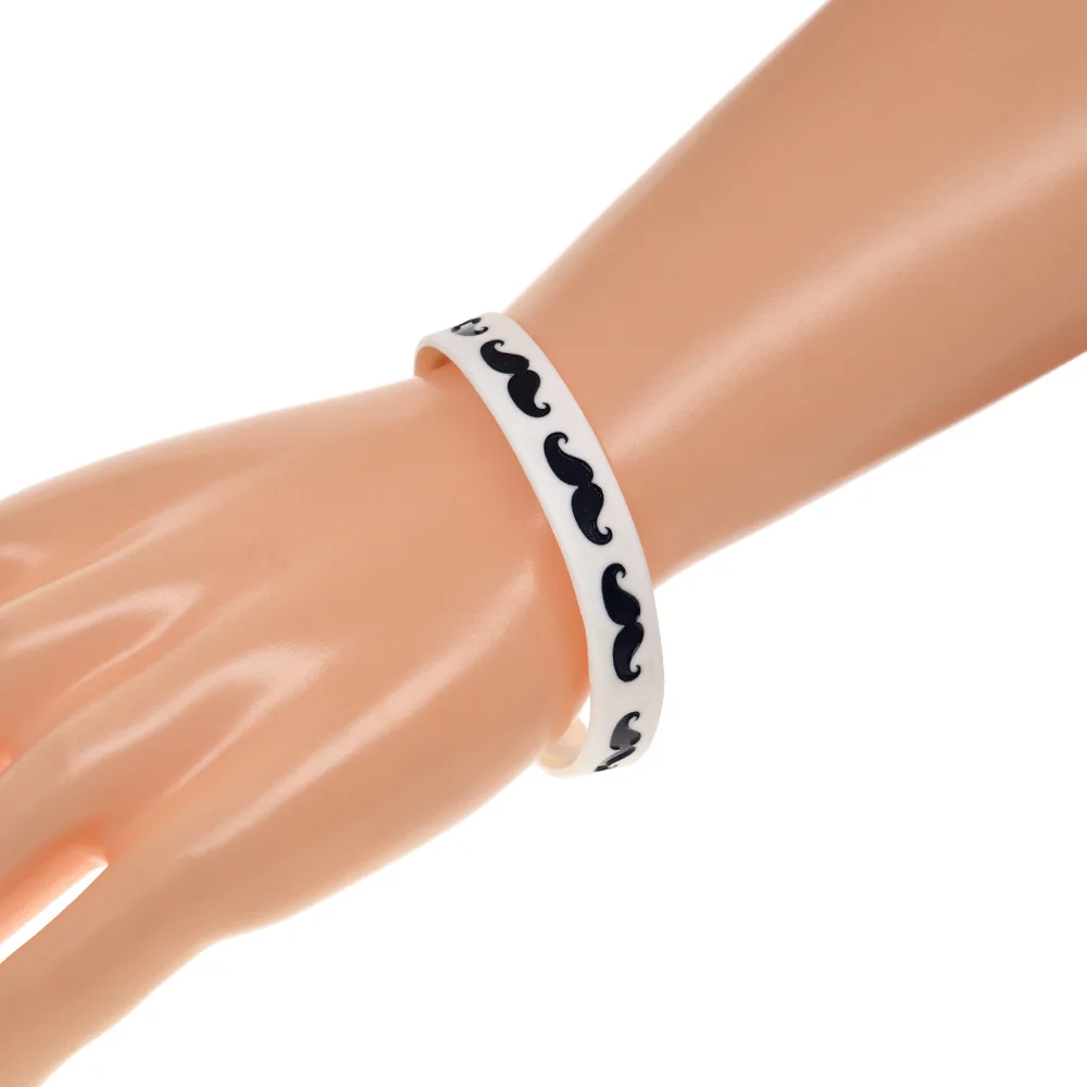 50 Pcs Hip Hop Style 1/2 Inch Wide Moustache Silicone Wristbands Trendy Logo Decorative Rubber Bangle for Parties