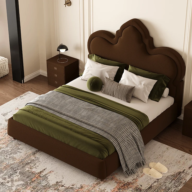 Modern minimalist master bedroom double high backrest queen bed high grade velvet