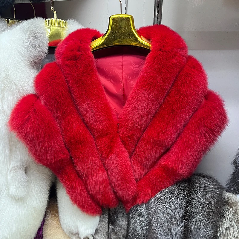 Nuovo vero cappotto con scialle in pelliccia di volpe donna autunno inverno scialle giacca di pelliccia genuina mantello sciarpa collo di pelliccia di volpe naturale mantello di lusso
