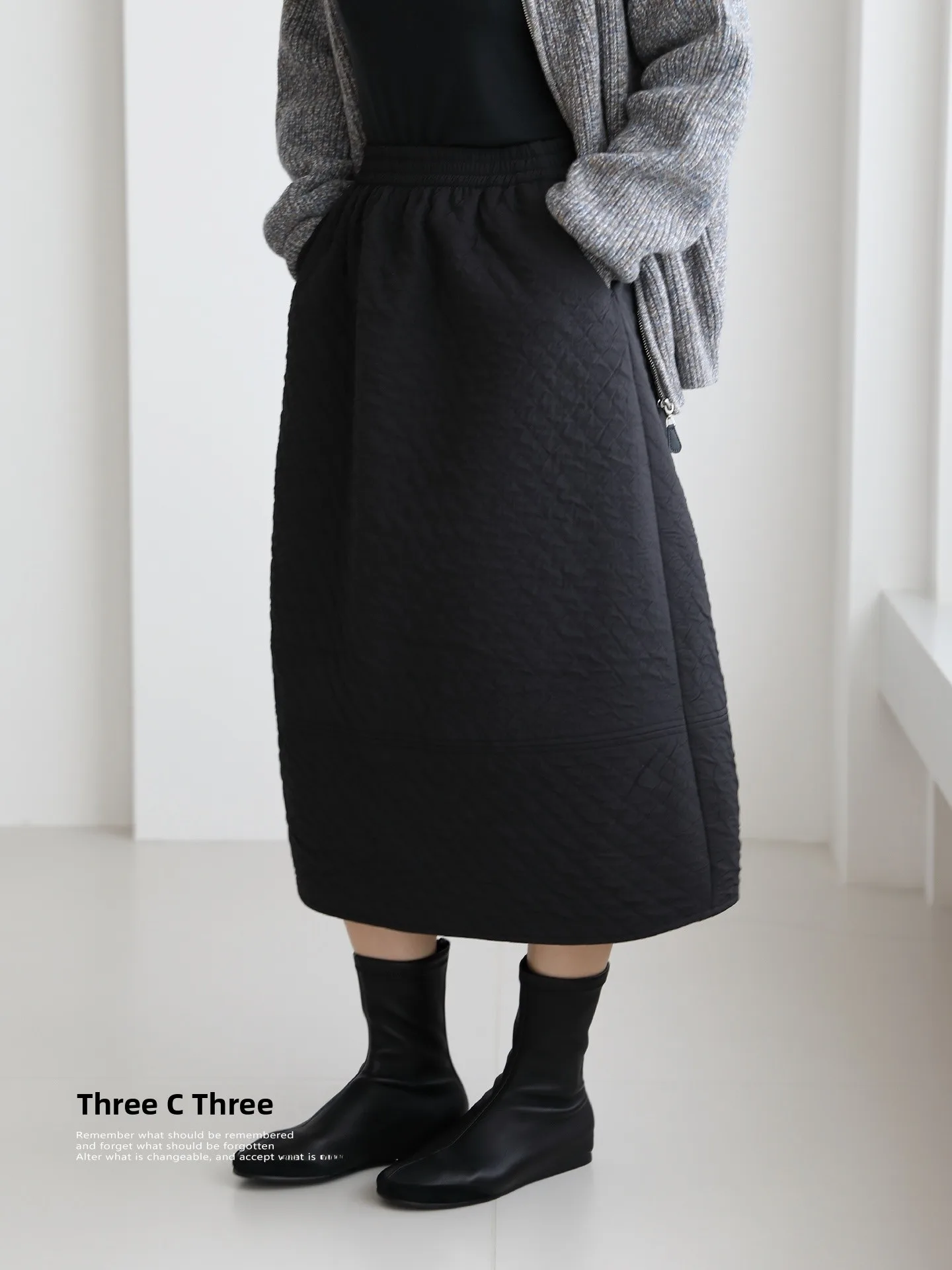 

High Waist A-Line Midi Skirt 3-Inch Time 485 Quilted Cotton Structured Bla Materni Skirts Women's Faion Ci Commute