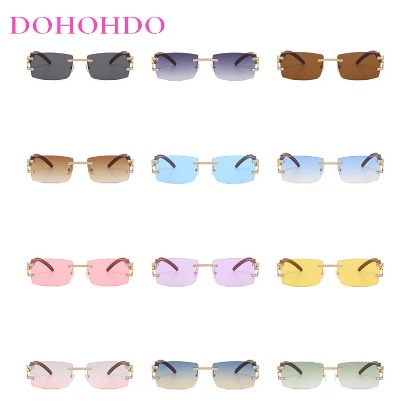 Metal Rimless Square Rhinestone Sunglasses Women Punk 2026 Fashion Sunglass Men Driving Shades Traveling Eyewear Female UV400