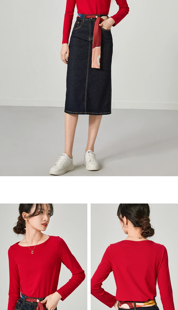 Sentubila Baumwolle Shirts 2023 Frühling Herbst Solide Bodenbildung Tops Oansatz T-shirts Streetwear Temperament Pullover 111T34249 – Detail 15