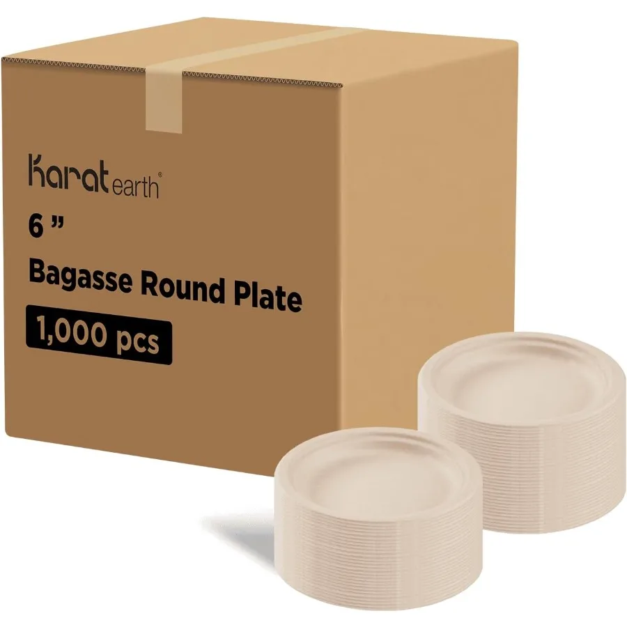 

Bagasse Compostable Plates - Biodegradable, Natural, Microwaveable-Safe, PFAS-Free, 6-Inch - Case of 1000